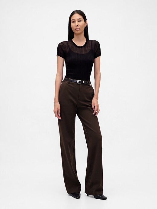 Pantaloni a gamba larga in maglia doppia a vita alta Pantaloni a gamba larga in maglia doppia a vita alta