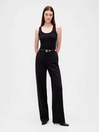 Pantaloni a gamba larga in maglia doppia a vita alta