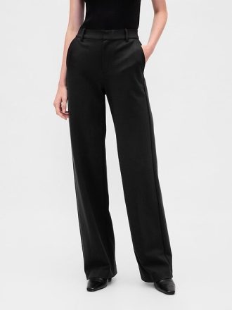 Pantaloni a gamba larga in maglia doppia a vita alta