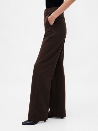 Pantaloni a gamba larga in maglia doppia a vita alta