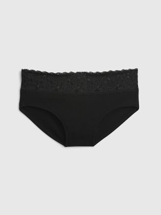 Pantaloni a vita bassa in cotone elasticizzato biologico con pizzo