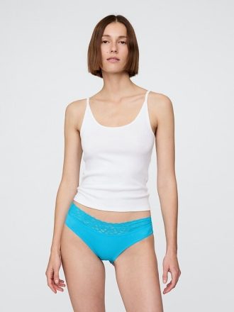 Pantaloni a vita bassa in cotone elasticizzato biologico con pizzo