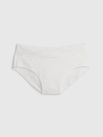 Pantaloni a vita bassa in cotone elasticizzato biologico con pizzo