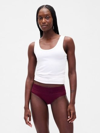 Pantaloni a vita bassa in cotone elasticizzato biologico con pizzo