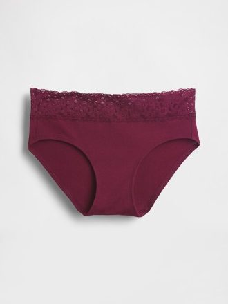 Pantaloni a vita bassa in cotone elasticizzato biologico con pizzo
