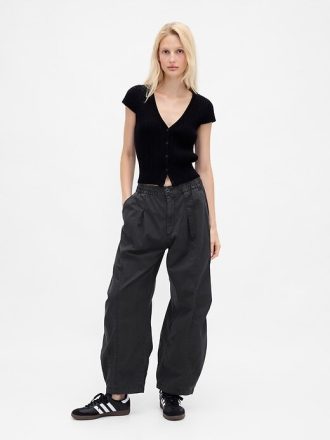 Pantaloni a vita media in twill