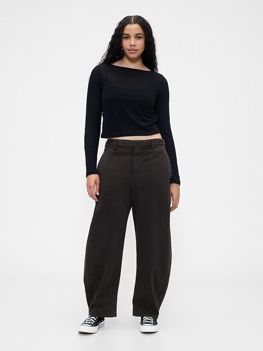 Pantaloni a vita media in twill Pantaloni a vita media in twill