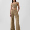 Pantaloni cargo larghi color cachi a vita media Pantaloni cargo larghi color cachi a vita media