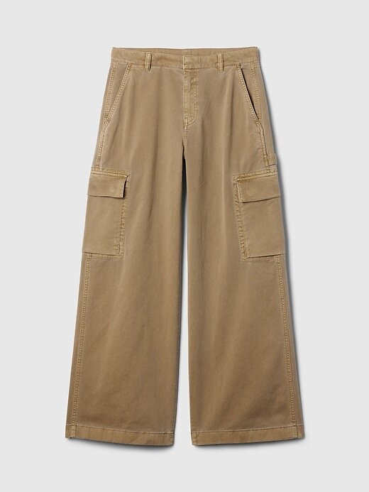 Pantaloni cargo larghi color cachi a vita media Pantaloni cargo larghi color cachi a vita media