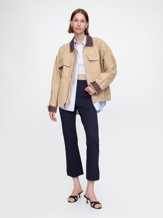 Pantaloni crop a vita alta in maglia doppia