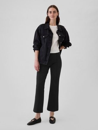 Pantaloni crop a vita alta in maglia doppia