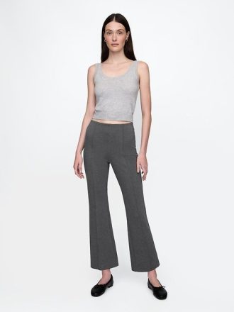 Pantaloni crop a vita alta in maglia doppia