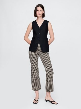 Pantaloni crop a vita alta in maglia doppia