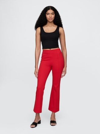 Pantaloni crop a vita alta in maglia doppia
