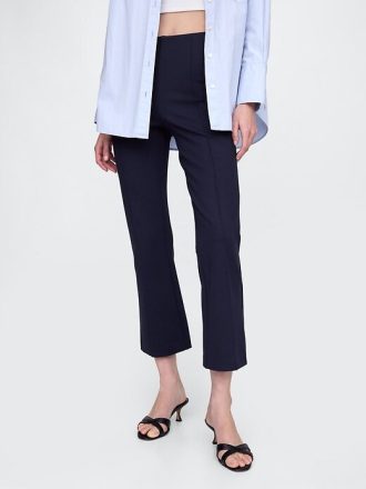 Pantaloni crop a vita alta in maglia doppia