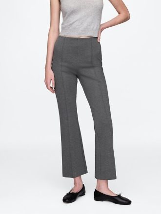 Pantaloni crop a vita alta in maglia doppia