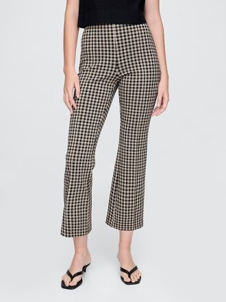 Pantaloni crop a vita alta in maglia doppia