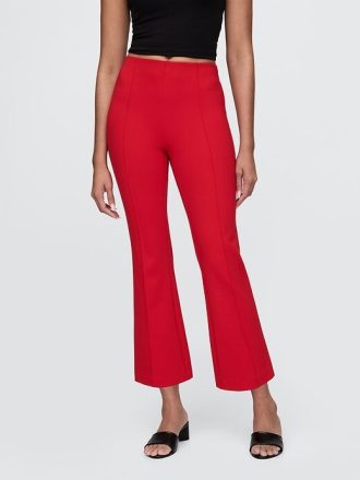 Pantaloni crop a vita alta in maglia doppia