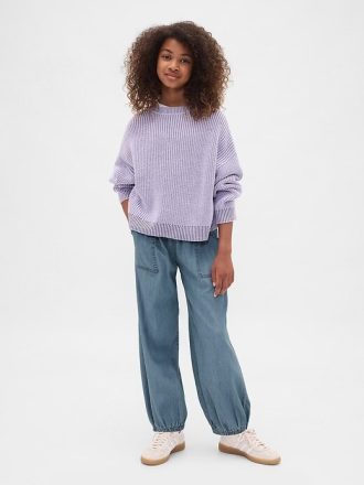 Pantaloni da jogging larghi in denim a vita alta per bambini