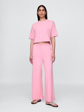 Pantaloni della tuta in French Terry a gamba larga con orlo arrotolato