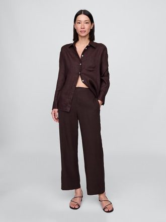 Pantaloni dritti alla caviglia in misto lino