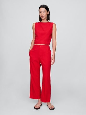 Pantaloni dritti alla caviglia in misto lino