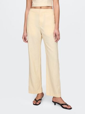 Pantaloni dritti alla caviglia in misto lino