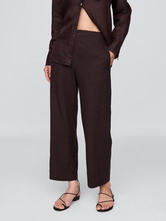 Pantaloni dritti alla caviglia in misto lino