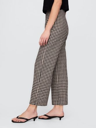 Pantaloni dritti alla caviglia in misto lino