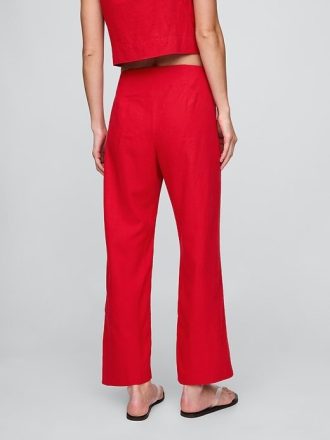 Pantaloni dritti alla caviglia in misto lino