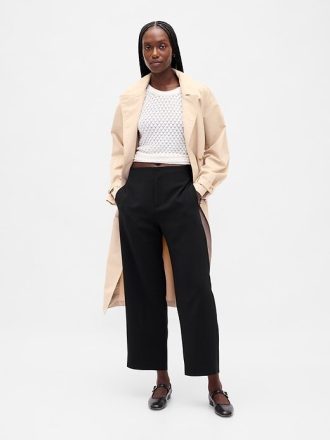 Pantaloni dritti alla caviglia in twill a vita alta
