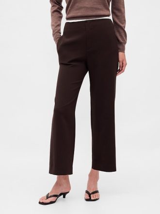 Pantaloni dritti alla caviglia in twill a vita alta