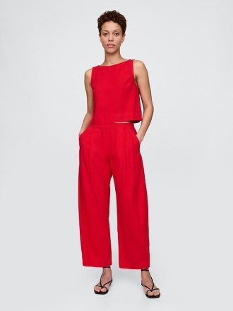 Pantaloni Easy Barrel in misto lino a vita media