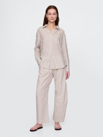 Pantaloni Easy Barrel in misto lino a vita media
