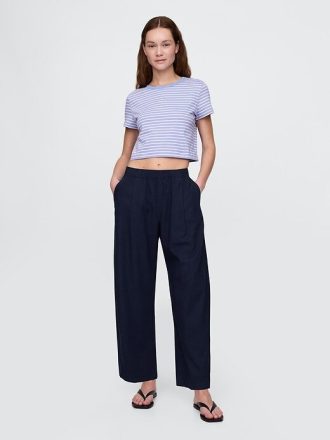 Pantaloni Easy Barrel in misto lino a vita media
