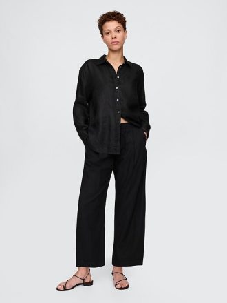 Pantaloni Easy Barrel in misto lino a vita media