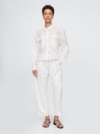 Pantaloni Easy Barrel in misto lino a vita media