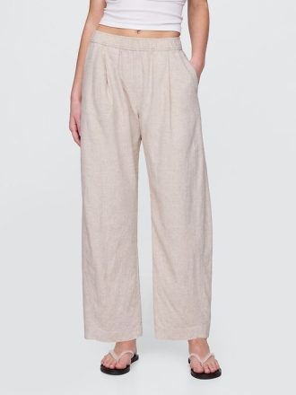 Pantaloni Easy Barrel in misto lino a vita media