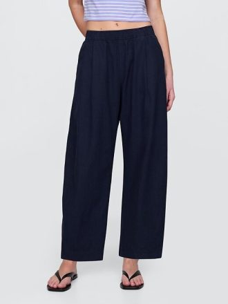Pantaloni Easy Barrel in misto lino a vita media