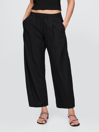 Pantaloni Easy Barrel in misto lino a vita media