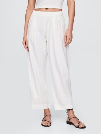Pantaloni Easy Barrel in misto lino a vita media