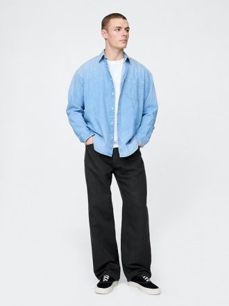 Pantaloni larghi a spina di pesce in lino e cotone anni ’90