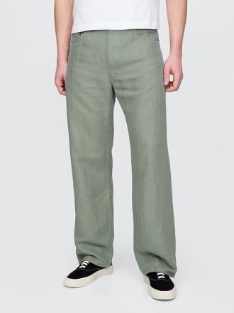 Pantaloni larghi a spina di pesce in lino e cotone anni ’90