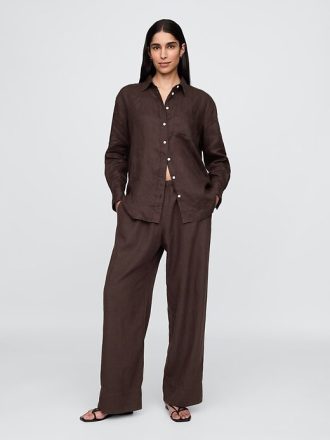 Pantaloni larghi in misto lino