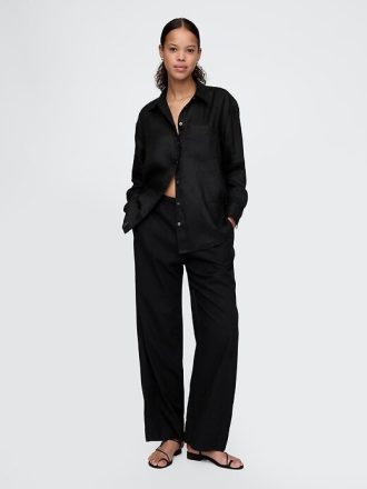 Pantaloni larghi in misto lino