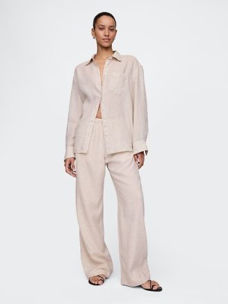 Pantaloni larghi in misto lino