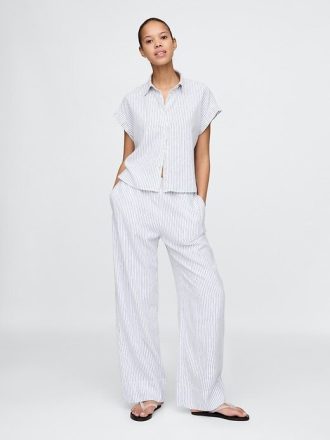 Pantaloni larghi in misto lino