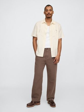 Pantaloni larghi plissettati color cachi in lino e cotone anni ’90