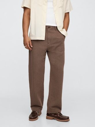 Pantaloni larghi plissettati color cachi in lino e cotone anni ’90
