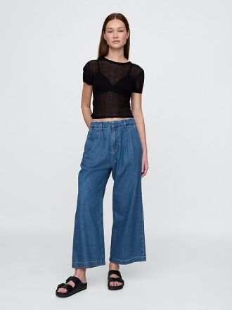 Pantaloni plissettati alla caviglia in denim ultra morbido a vita alta 365
